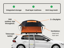 Infographic showcasing the key features of the Lite XL, including storage, mattress, anti-bug mesh, YKK zips and other info.